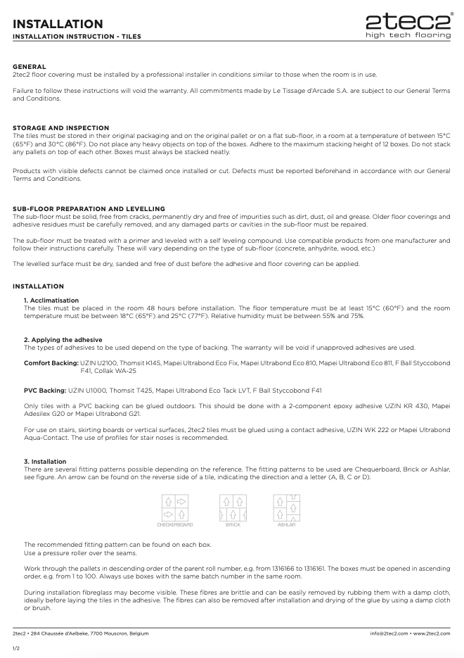 Installation Instructions Tiles