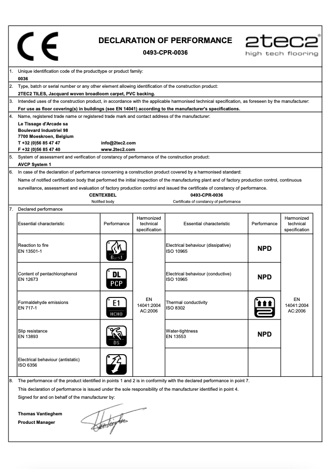 Decleration of Performance - Tiles